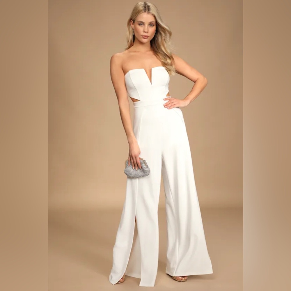 Lulu's Chic White Strapless Jumpsuit